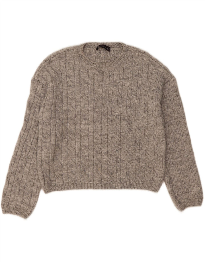 Marks & Spencer Dame Crop Crew Neck Jumper Sweater UK 10 Small Grey