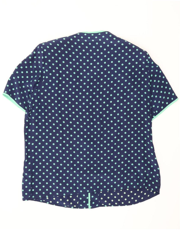 Nixmar kortærmet skjortebluse til kvinder UK 19 XL Marineblå Polka Dot Silke
