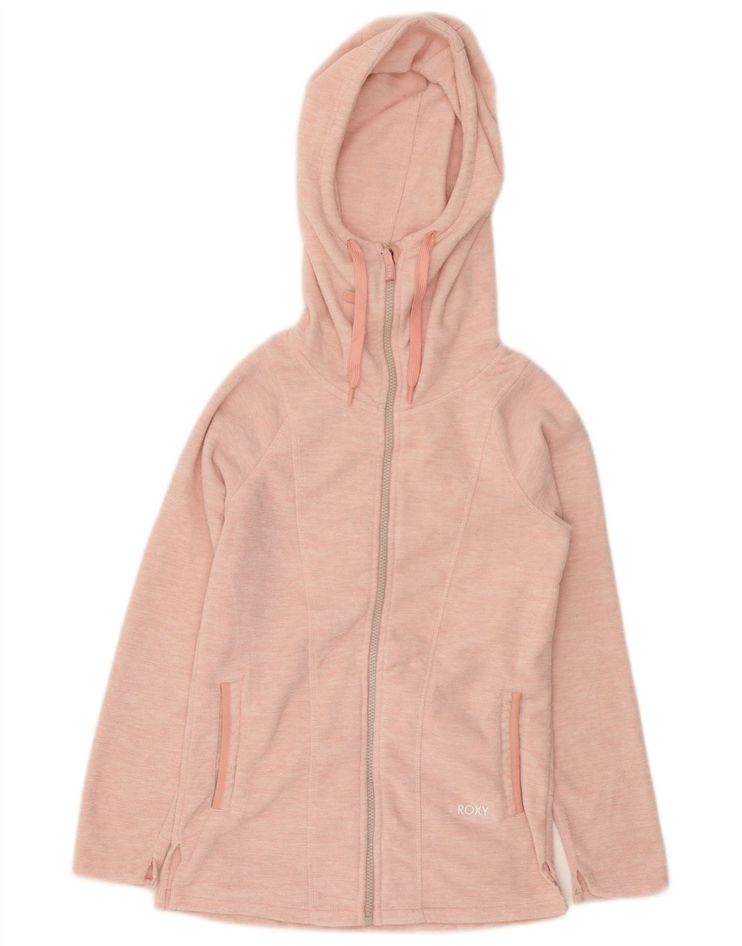 ROXY Fleecejakke med hætte til kvinder UK 6 XS Pink Flecked Polyester