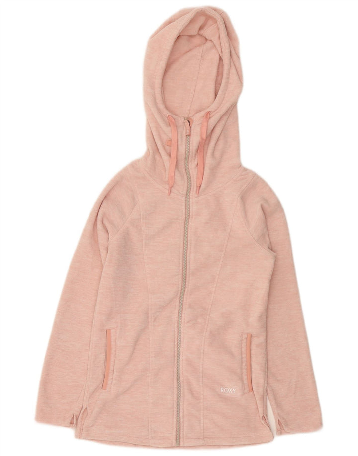 ROXY Fleecejakke med hætte til kvinder UK 6 XS Pink Flecked Polyester