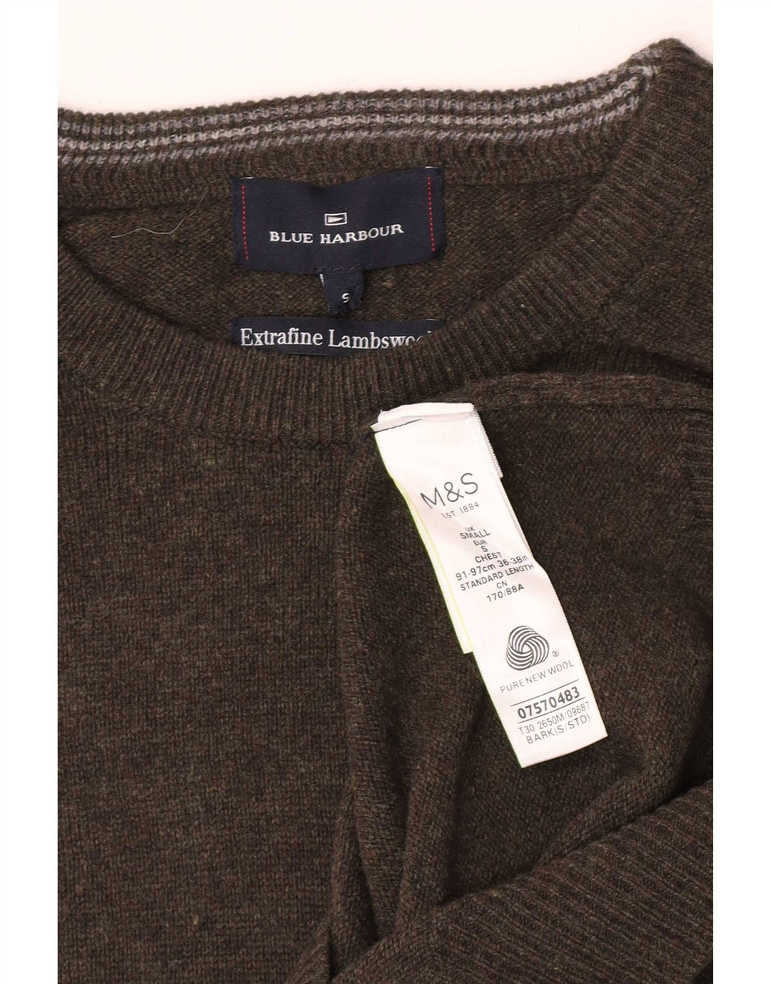 Marks & Spencer Herre sweater med rund hals, lille grøn flækket lammeuld