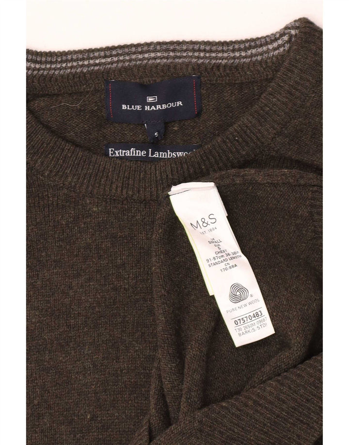 Marks & Spencer Herre sweater med rund hals, lille grøn flækket lammeuld