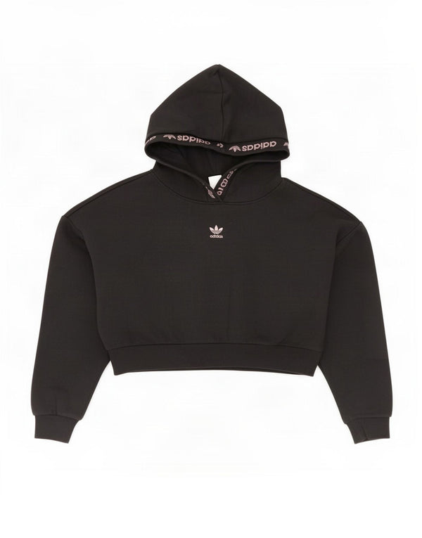 Adidas Womens Oversized Crop Graphic Hoodie Jumper UK 10 Small Black Cotton