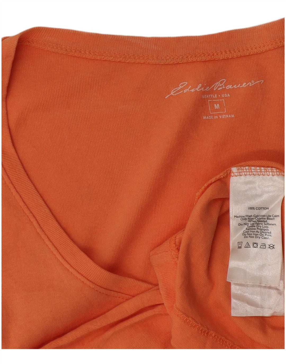Eddie Bauer Womens Top 3/4 Sleeve UK 12 Medium Orange Cotton