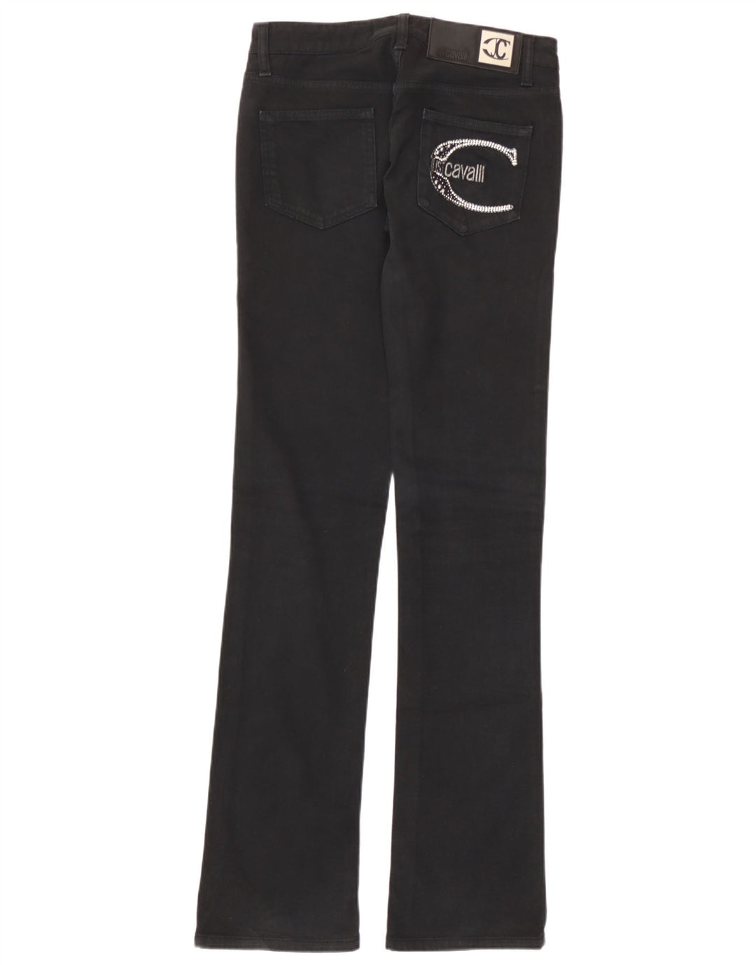 Just Cavalli Dame Grafisk Bootcut Jeans IT 40 Small W26 L33 Sort Bomuld