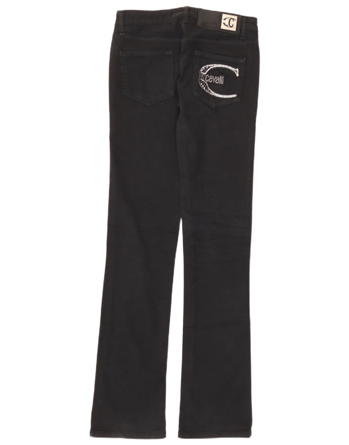 Just Cavalli Dame Grafisk Bootcut Jeans IT 40 Small W26 L33 Sort Bomuld