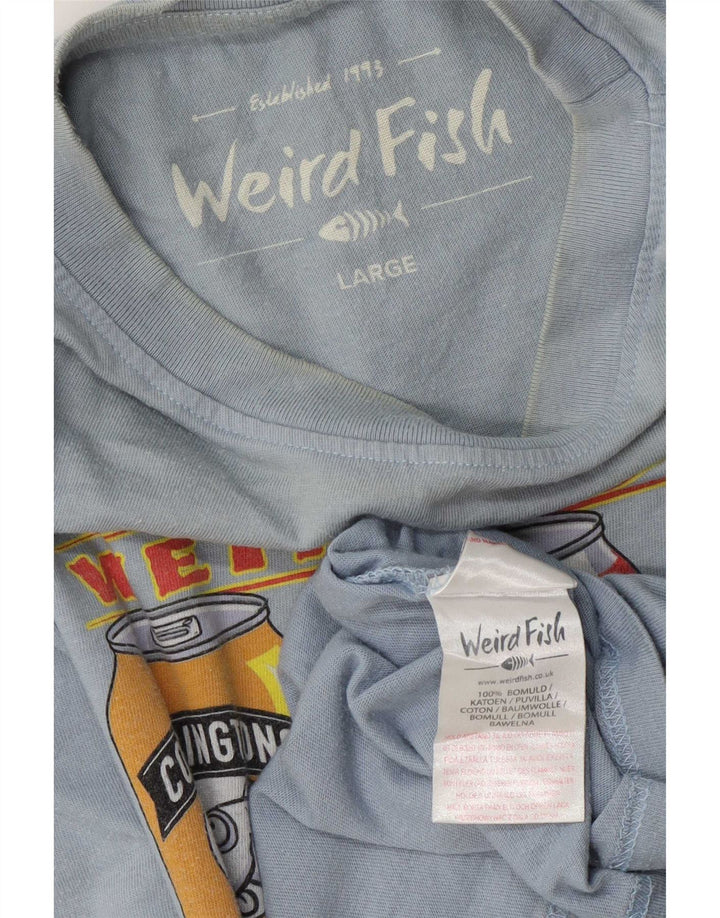Weird Fish Herre Grafisk T-Shirt Top Stor Blå Bomuld