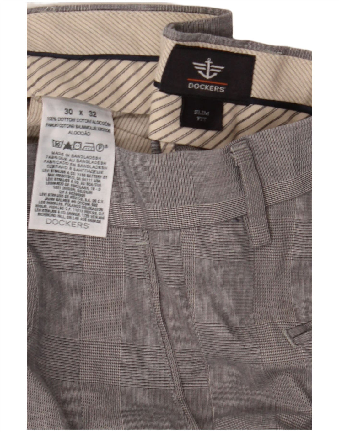 Dockers Herre Slim Fit Suit Bukser W30 L32 Grå ternet bomuld