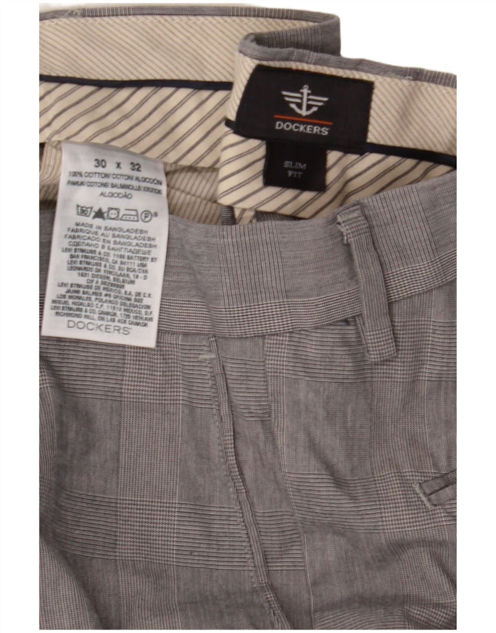 Dockers Herre Slim Fit Suit Bukser W30 L32 Grå ternet bomuld