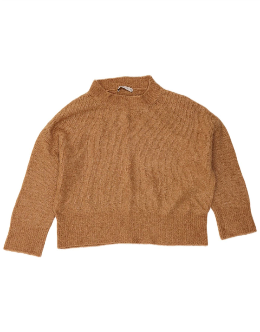 Zara Womens Crop Oversized Turtle Neck Jumper Sweater UK 10 Small Beige