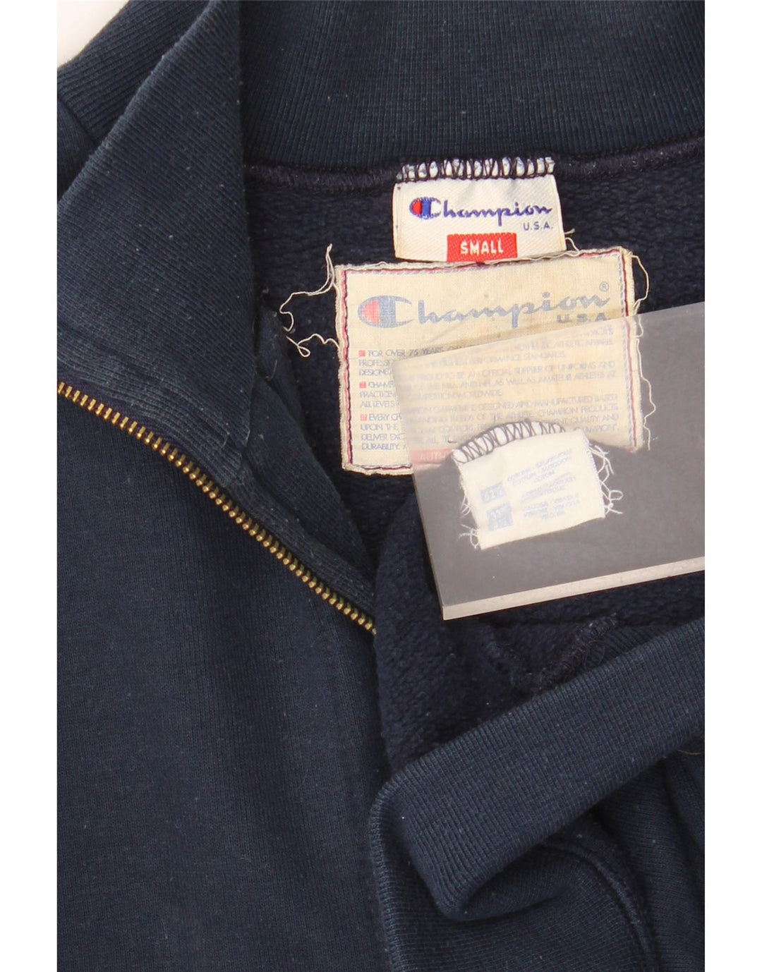 CHAMPION Dame Oversized Zip Neck Sweatshirt Jumper UK 10 Small Navy Blue