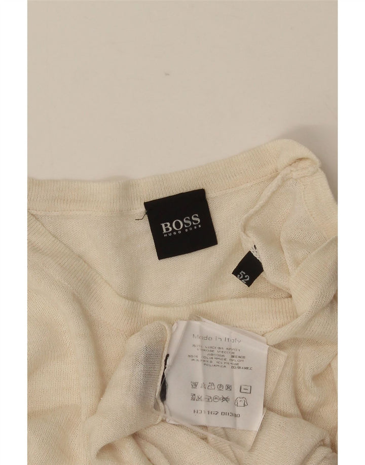 HUGO BOSS Herre T-Shirt Top IT 52 Stor Beige Viscose