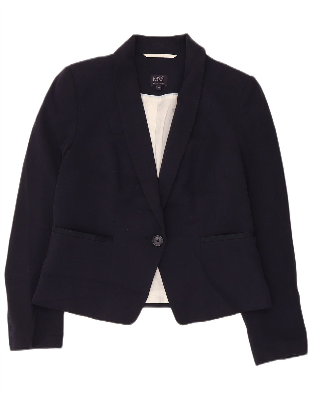 Marks & Spencer Dame Crop 1 Knap Blazer Jacket UK 12 Medium Navy Blue