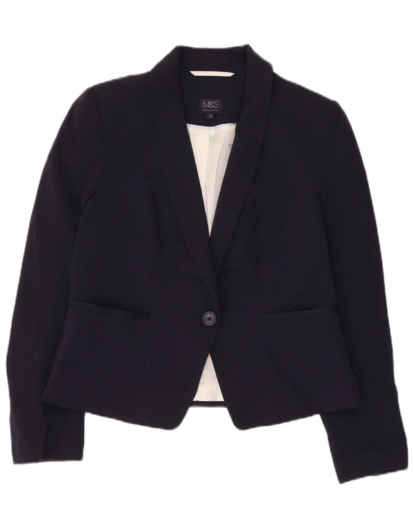 Marks & Spencer Dame Crop 1 Knap Blazer Jacket UK 12 Medium Navy Blue