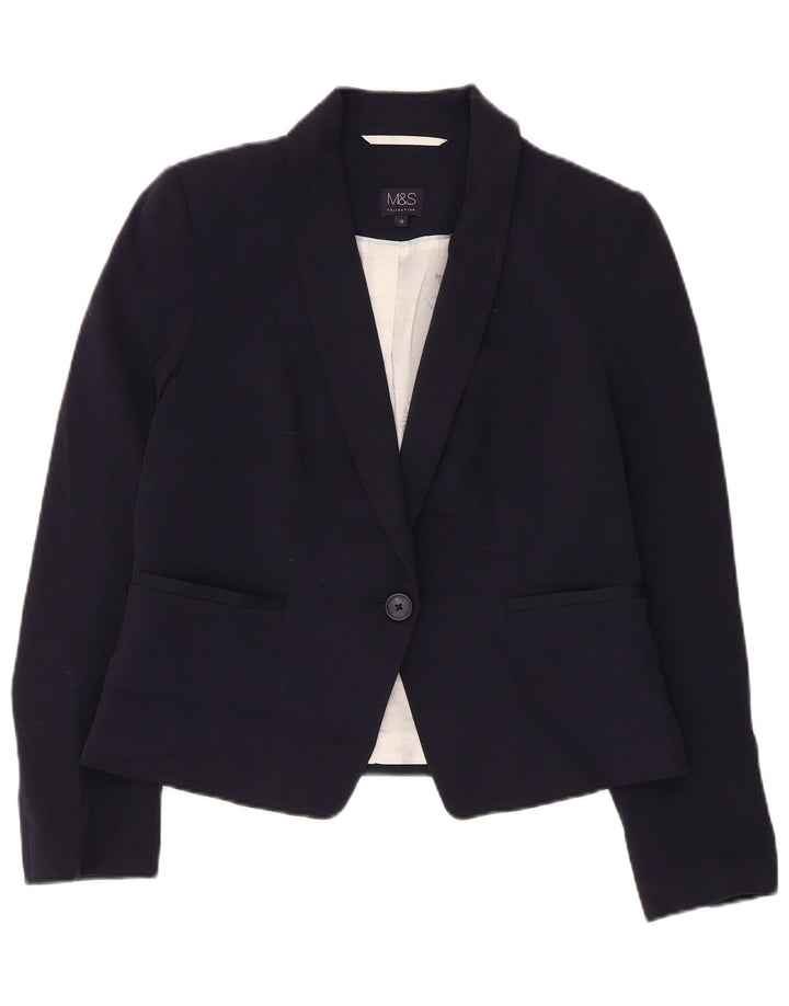 Marks & Spencer Dame Crop 1 Knap Blazer Jacket UK 12 Medium Navy Blue