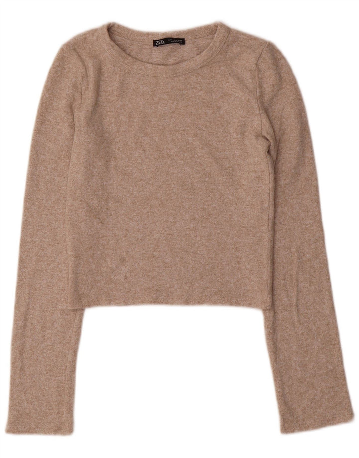 Zara Womens Crop Top Langærmet UK 8 Small Beige