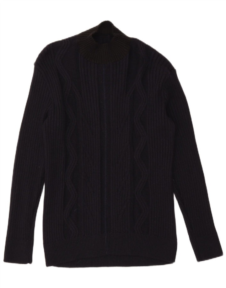 Vintage Herre Turtle Neck Jumper Sweater Large Navy Blue Colourblock