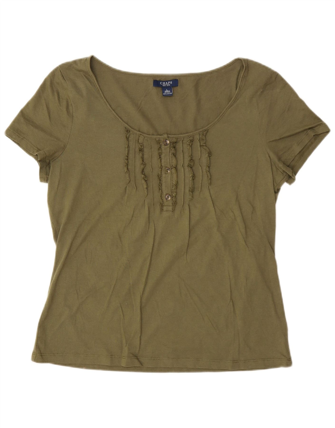 Chaps Dame T-Shirt Top UK 16 Stor Khaki Bomuld