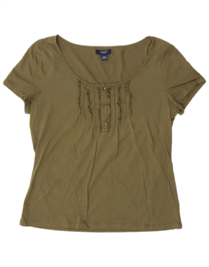 Chaps Dame T-Shirt Top UK 16 Stor Khaki Bomuld