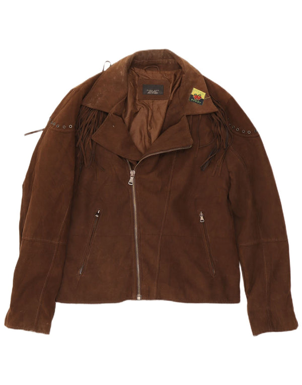 Zara Herre Faux Ruskind Biker Jacket UK 42 XL Brun Polyester