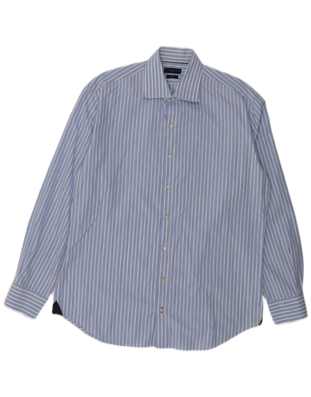 Tommy Hilfiger Herre Fitted Shirt Størrelse 43 Stor blå stribet bomuld