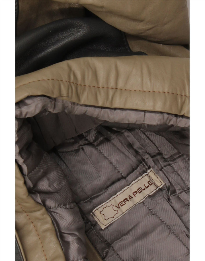 Vintage læderjakke til kvinder UK 14 Medium Grey Colourblock Læder