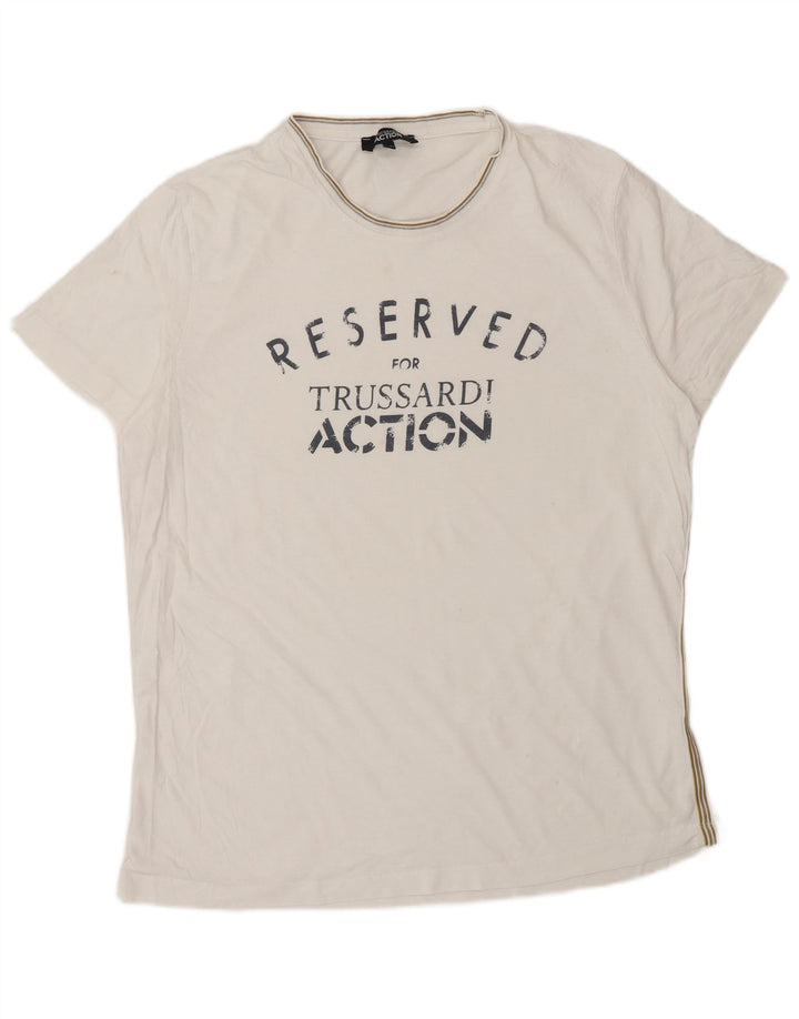 Trussardi Herre Grafisk T-Shirt Top 2XL Hvid Bomuld