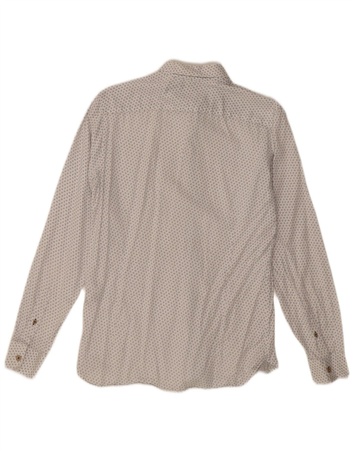 Ted Baker Herre abstrakt mønster skjorte størrelse 3 Medium Off White Bomuld