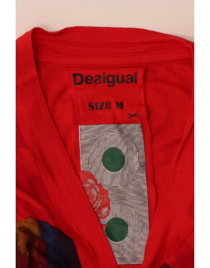 Desigual Dame Grafisk Top Langærmet UK 12 Medium Rød Viscose