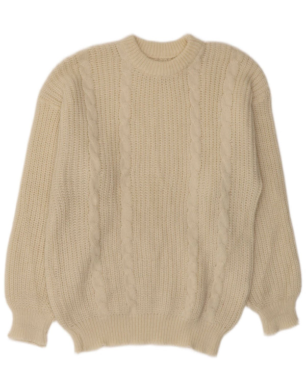 Vintage dame sweater med rund hals DK 16 Stor off white uld