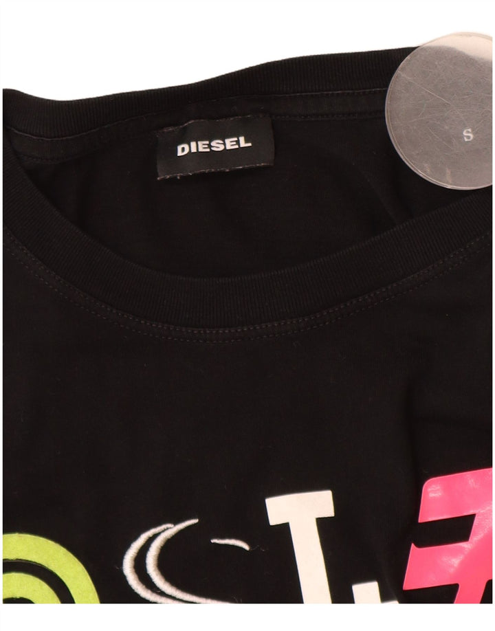 Diesel Dame Grafisk T-Shirt Top UK 10 Small Black Bomuld