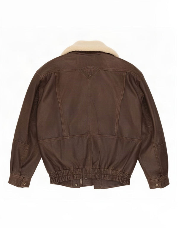 Vintage Mens Leather Shearling Jacket IT 48 Medium Brown