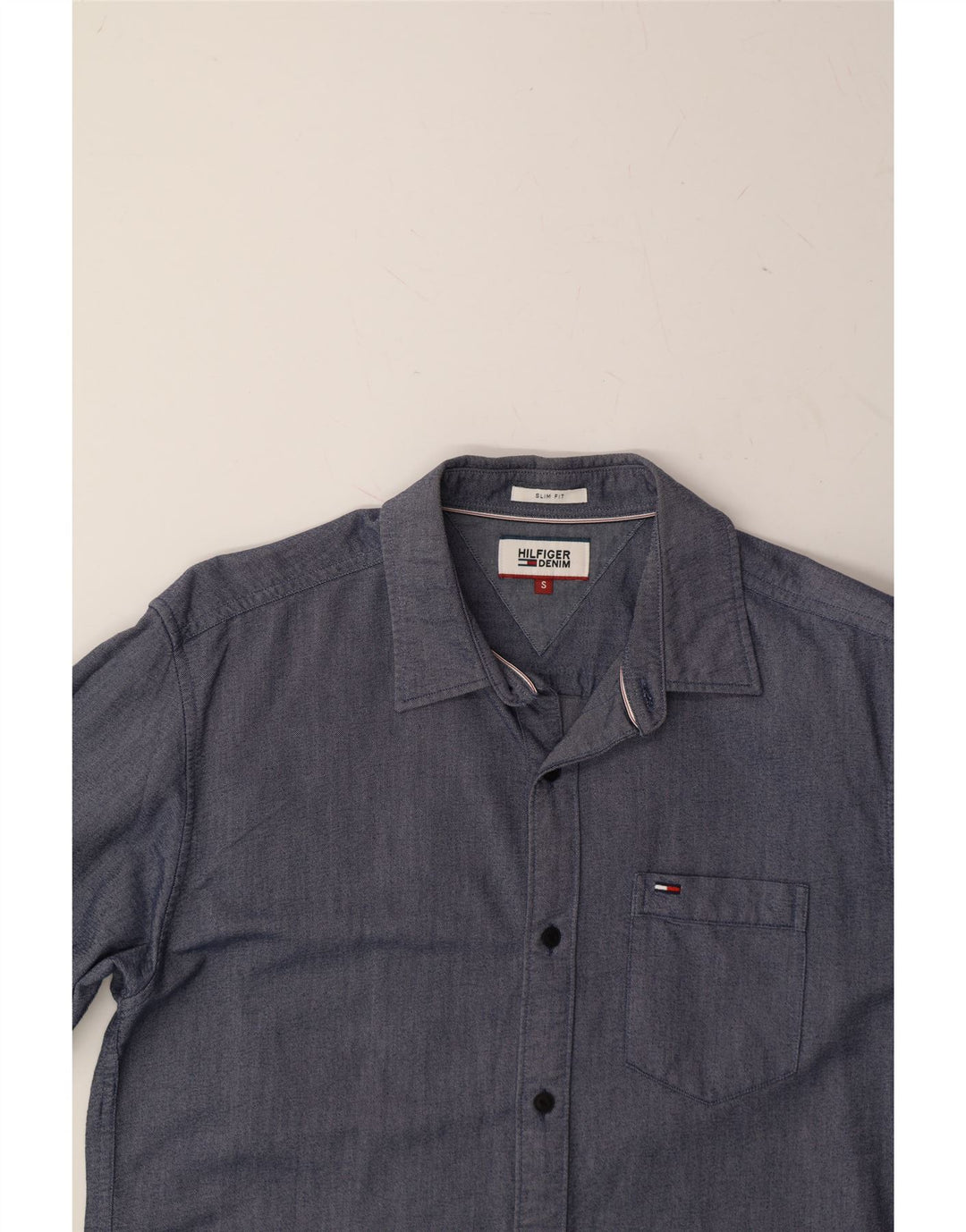 TOMMY HILFIGER Mens Slim Fit Shirt Small Navy Blue Cotton Vintage Tommy Hilfiger and Second-Hand Tommy Hilfiger from Messina Hembry 
