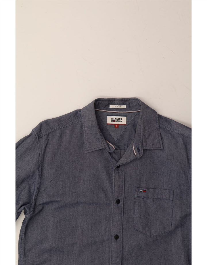 TOMMY HILFIGER Mens Slim Fit Shirt Small Navy Blue Cotton Vintage Tommy Hilfiger and Second-Hand Tommy Hilfiger from Messina Hembry 