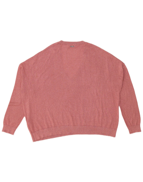 Liu Jo Dame Oversized V-hals sweater UK 16 Large Pink Viscose