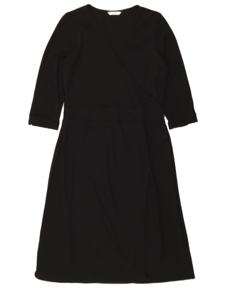 Marks & Spencer Dame 3/4-ærmet A-line kjole UK 12 Medium Sort Viscose