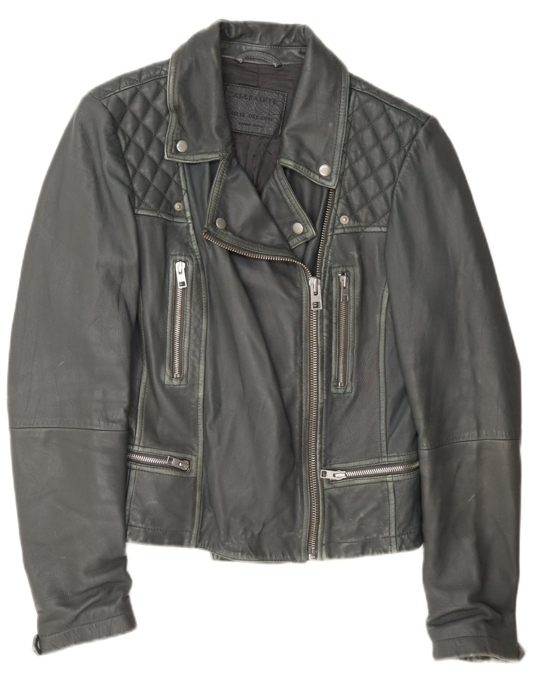All Saints Dame Læder Biker Jacket UK 12 Medium Grey