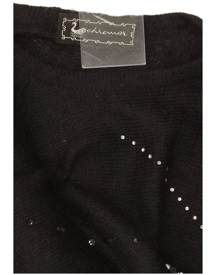 Vintage Kvinders Oversized Crop Crew Neck Jumper Sweater IT 46 Large Black