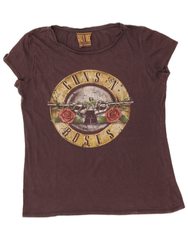 Guns N' Roses Dame Grafisk T-Shirt Top UK 14 Stor Brun Bomuld
