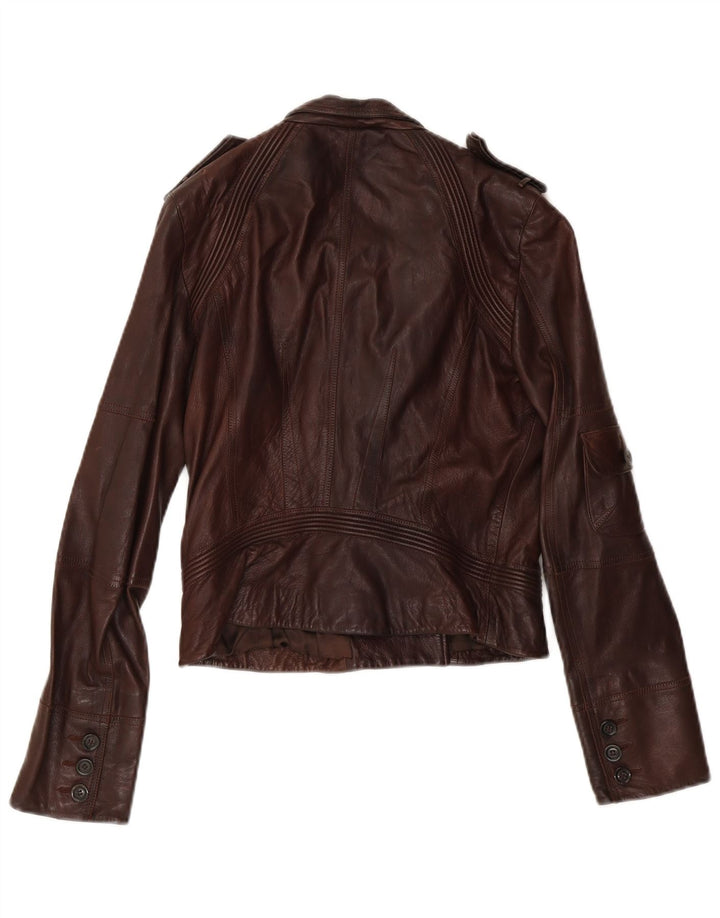 Karen Millen Womens Crop Military Læderjakke UK 12 Medium Brown Læder