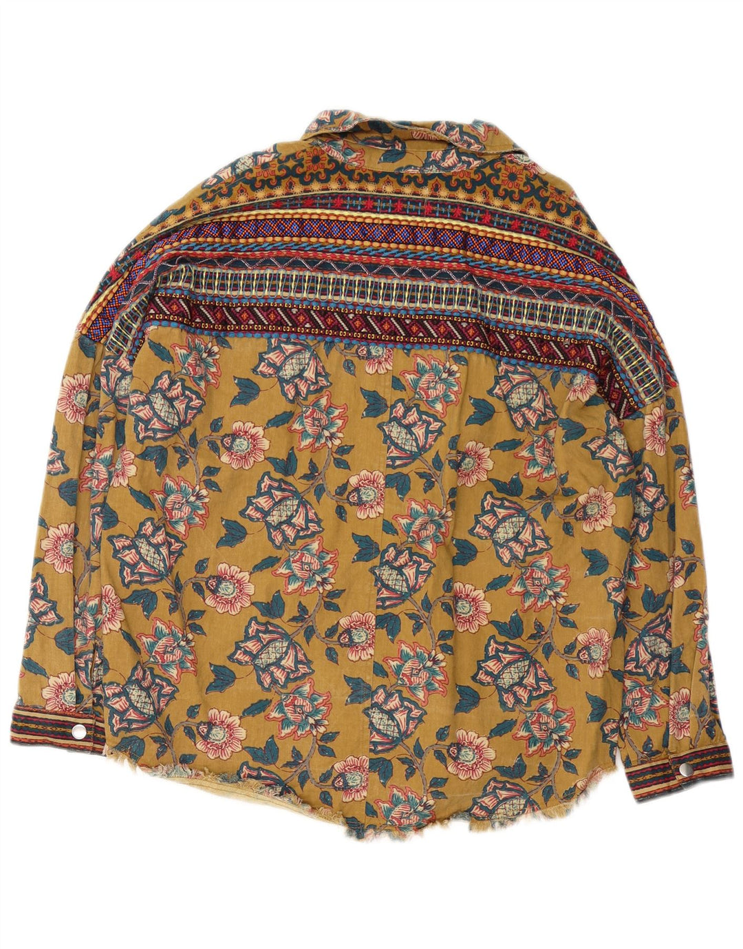Zara Dame Oversized Shirt UK 10 Small Khaki Floral