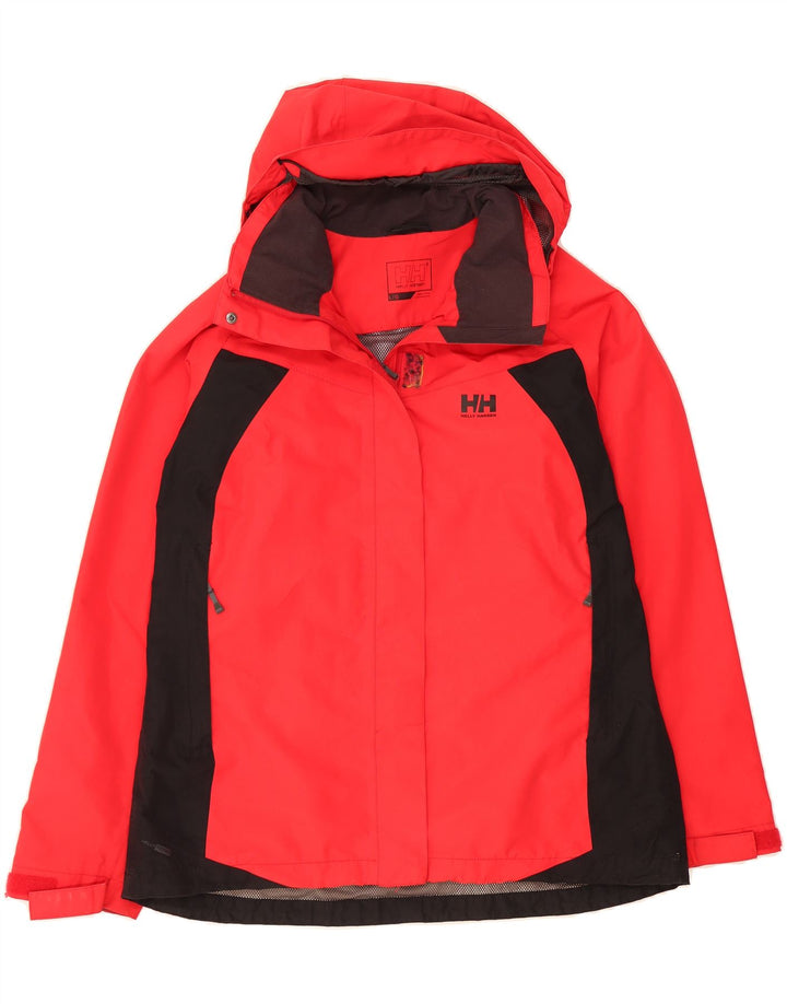 HELLY HANSEN Womens Hooded Rain Jacket UK 16 Large Red Colourblock Vintage Helly Hansen and Second-Hand Helly Hansen from Messina Hembry 