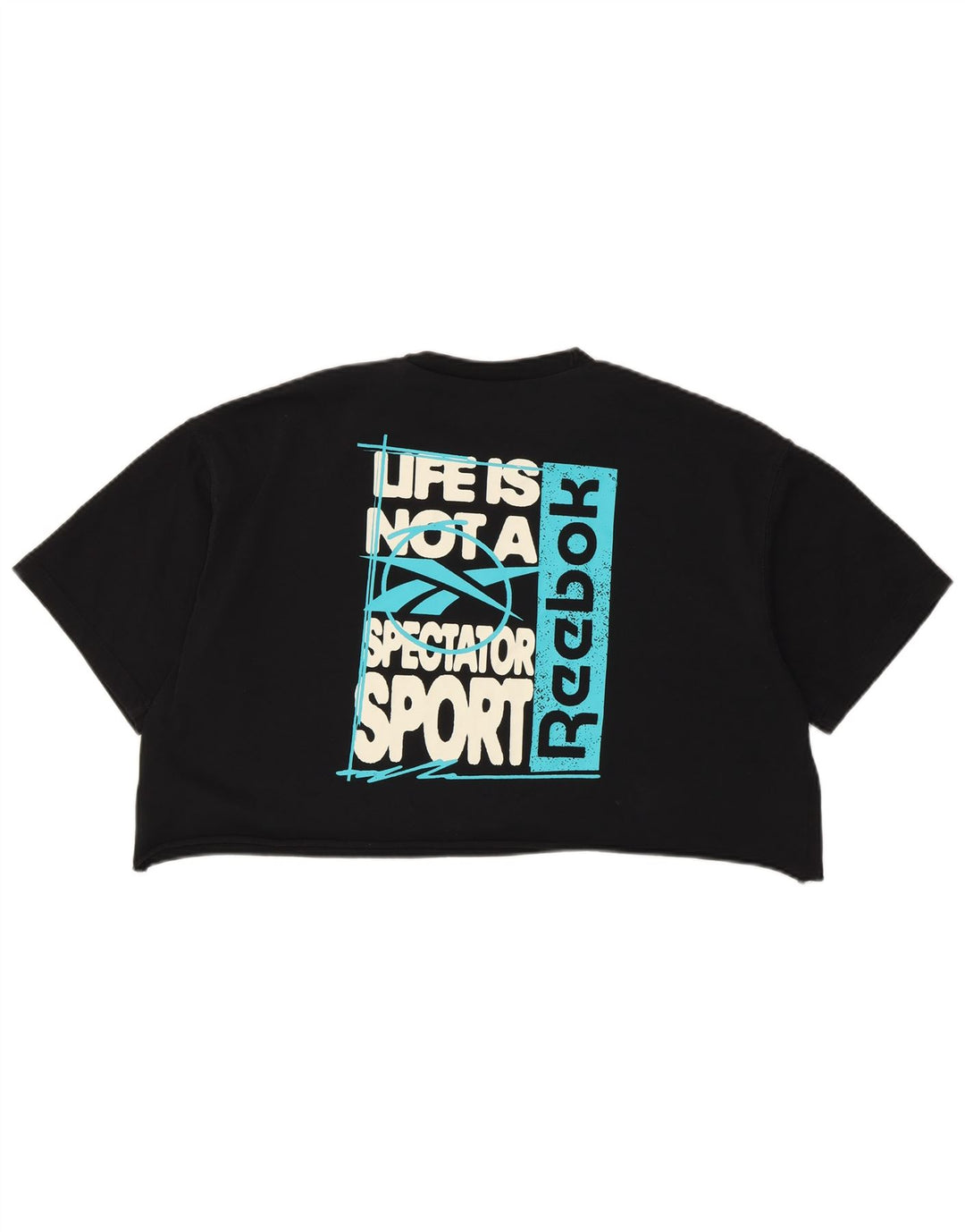 REEBOK Dame Oversized grafisk T-shirt Top UK 12/14 Medium Black