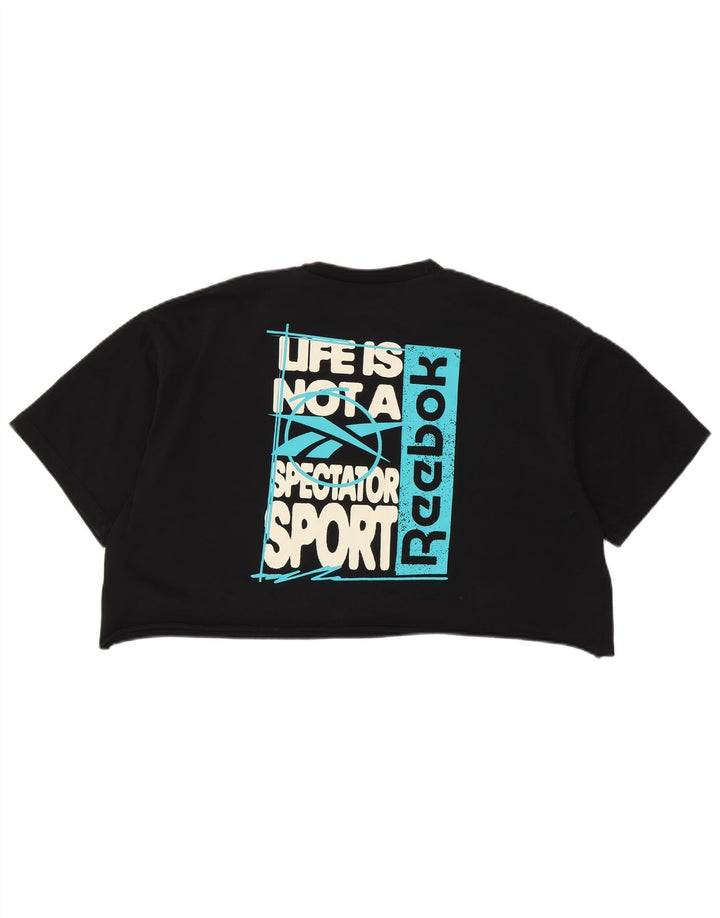 REEBOK Dame Oversized grafisk T-shirt Top UK 12/14 Medium Black