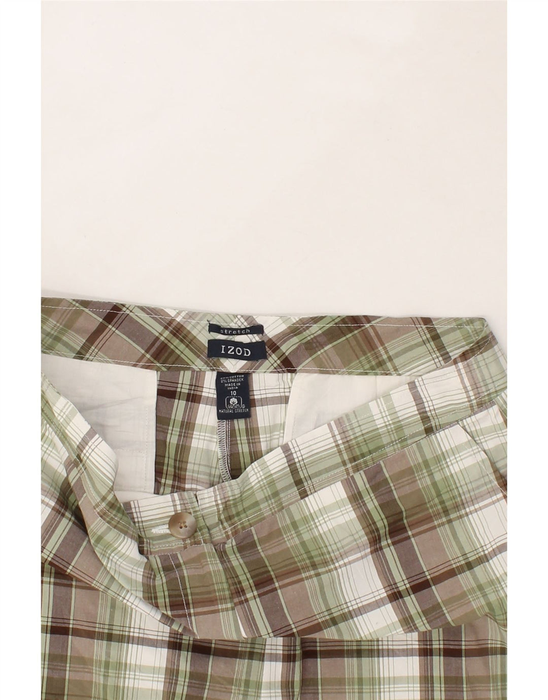IZOD Womens Chino Shorts US 10 Large W32 Green Check Cotton Vintage Izod and Second-Hand Izod from Messina Hembry 