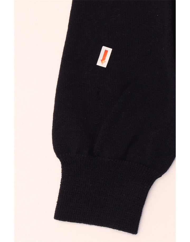 BARONI Mens V-Neck Jumper Sweater Medium Navy Blue Striped