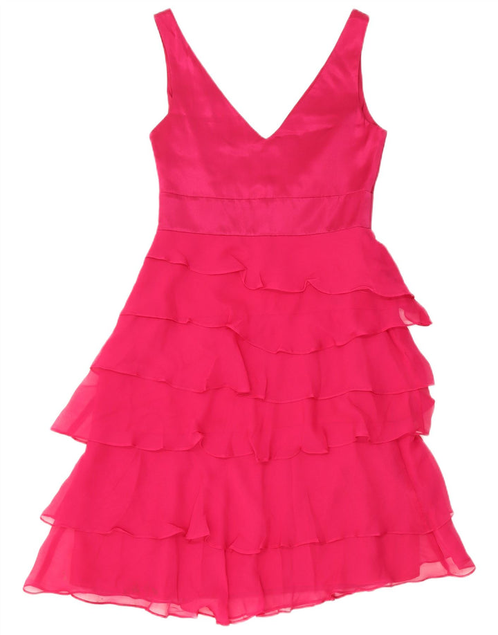 Monsoon Womens Tiered Dress UK 8 Small Pink Silk