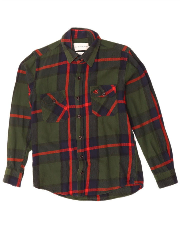CALVIN KLEIN JEANS Mens Regular Fit Flannel Shirt Small Green Check