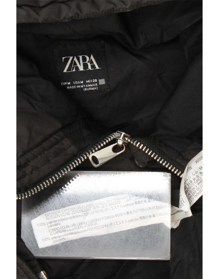 Zara Longline hættetrøje polstret Gilet UK 14 medium sort polyester