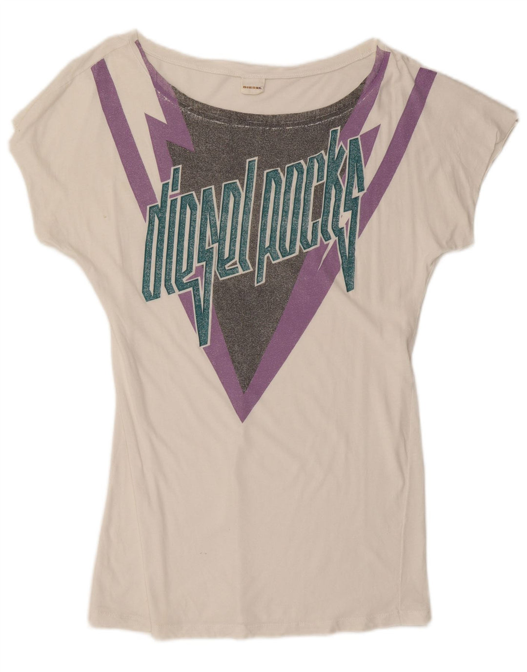 DIESEL Dame Grafisk T-Shirt Top UK 10 Small White